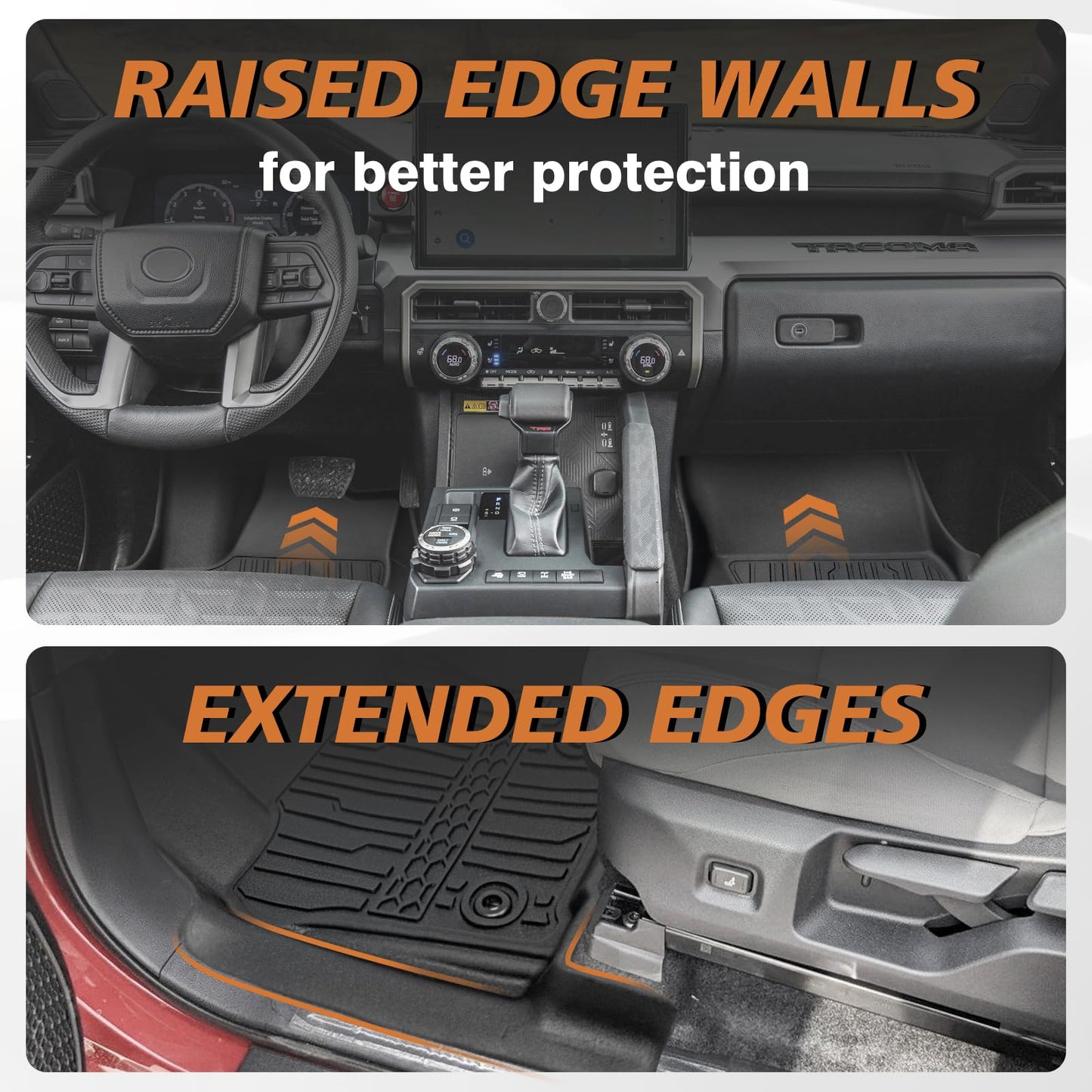 TripleAliners for Tacoma 2024 2025 Double Cab Floor Mats (Fit Auto Trans ONLY) All Weather Floor Liners Compatible with 2024+ Toyota Tacoma Accessories Front & Rear Mats, 3PCS(Not for Hybrid/Manual)
