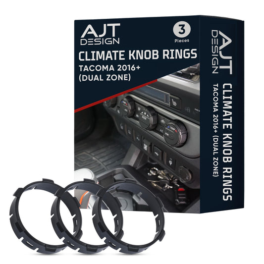 AJT Design Climate Knob Rings Compatible with Toyota Tacoma 2016-2023 (3rd Gen Tacoma Dual Zone), 3-Pack | High-Strength ABS Replacement Trim Rings | Perfect Fit & Easy Install | Made in USA - Black
