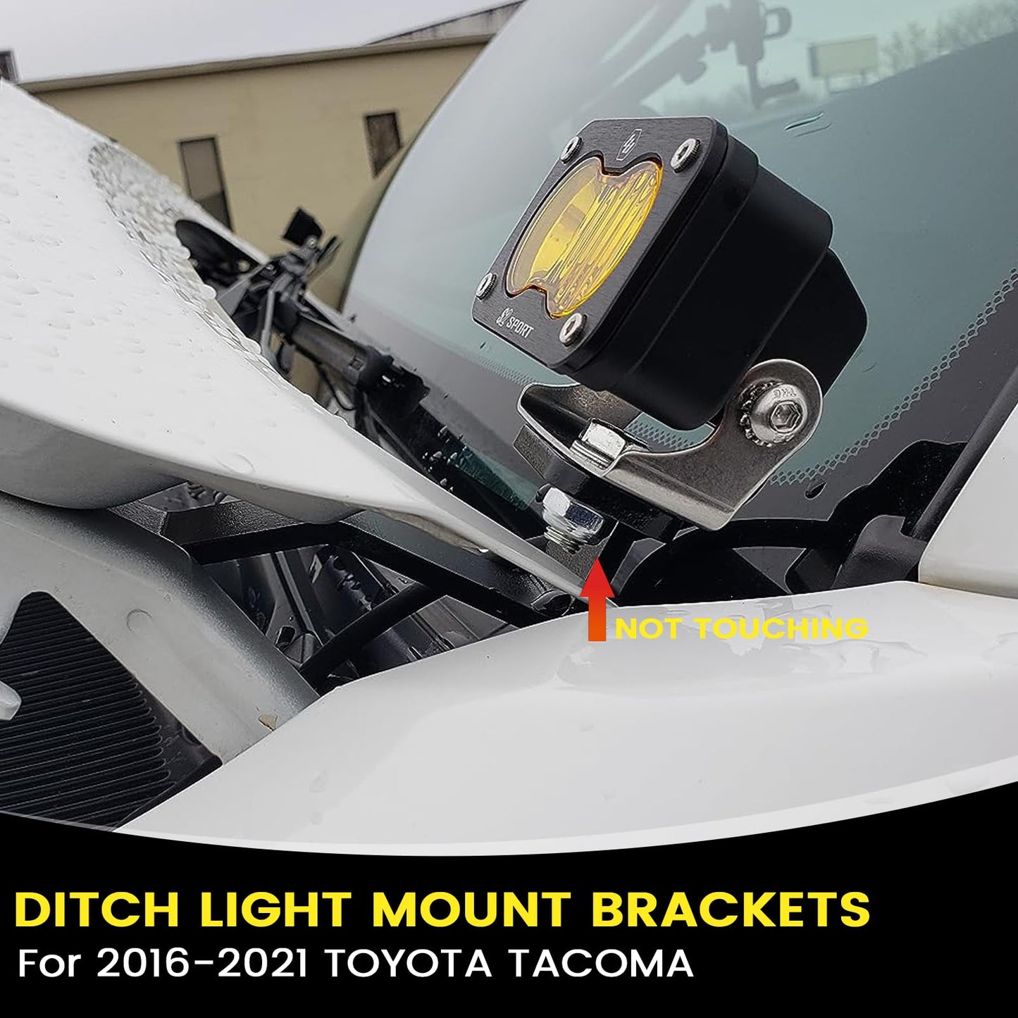 Hood Hinge Ditch Light Mount Brackets for Toyota Tacoma 2016-2021 3rd Gen Auxiliary Offroad Pod Work Light,Toyota Tacoma Hood Mount Brackets Kit-Black.
