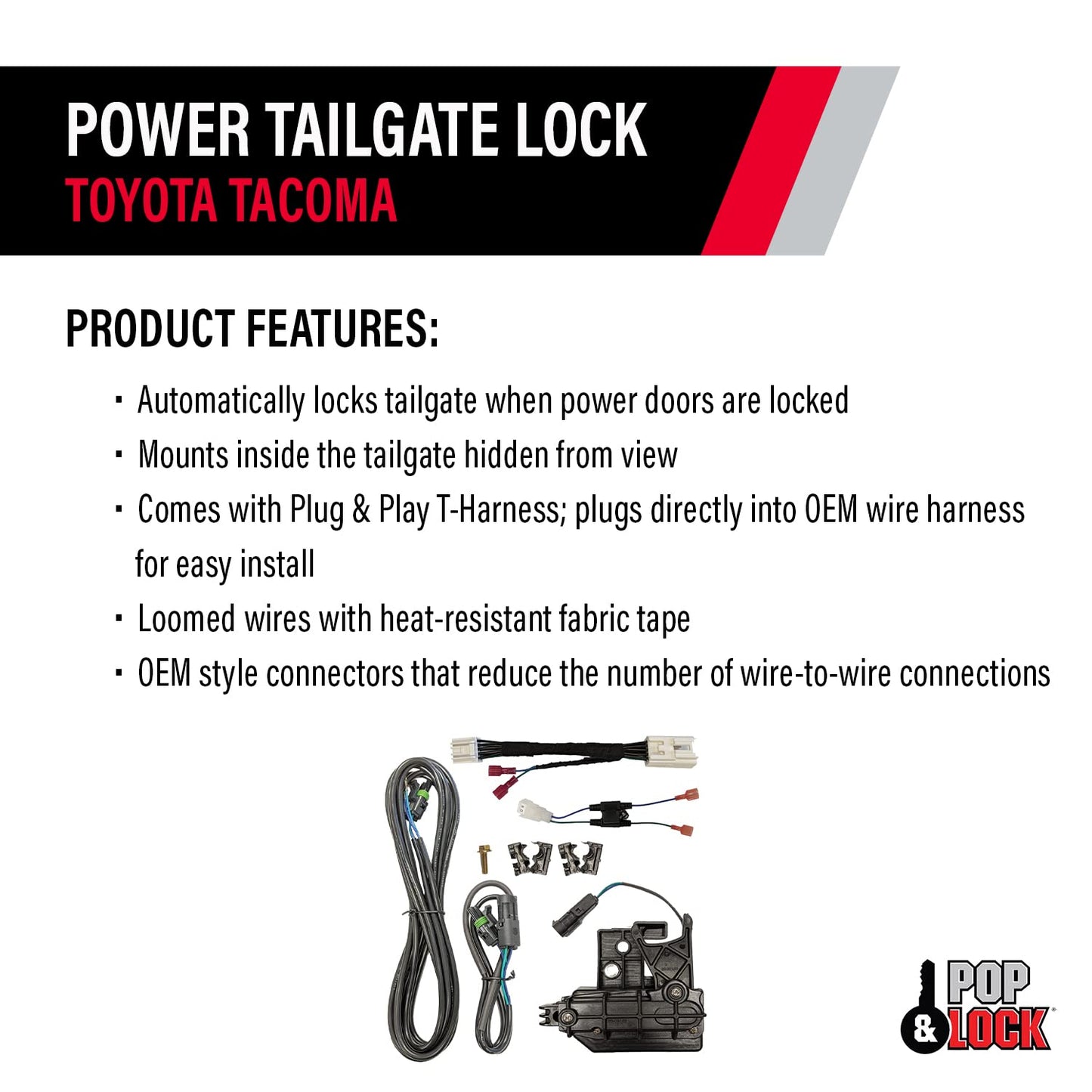 Pop & Lock – Power Tailgate Lock with Plug and Play T-Harness – Toyota Tacoma Fits Models 2016 to 2023 (PL8547TAC)