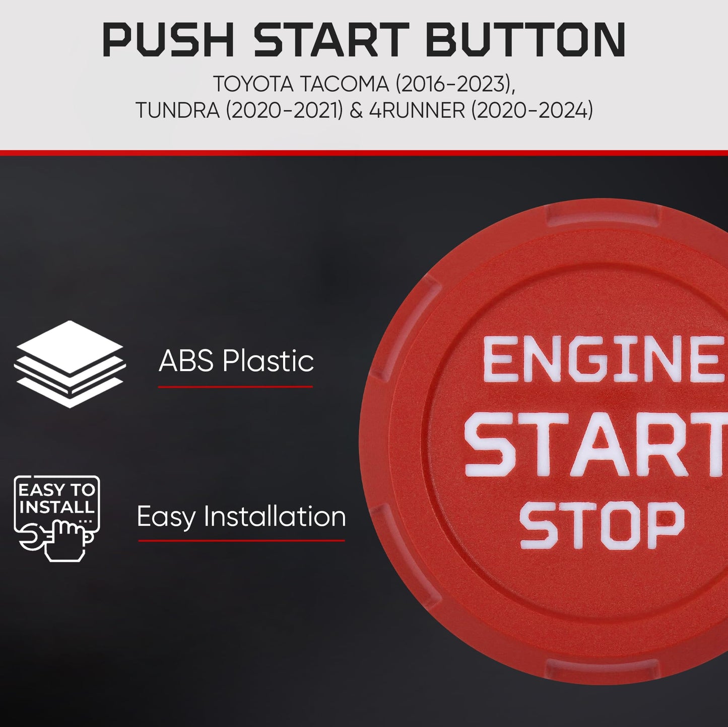 AJT Design Automatic Push Start/Stop Button for 2016-2023 Tacoma, 2020-21 Tundra, 2020-2024 4Runner | Push Start/Stop Button for 3rd Gen Tacoma | Impact-resistant Injection-molded plastic |Made in USA