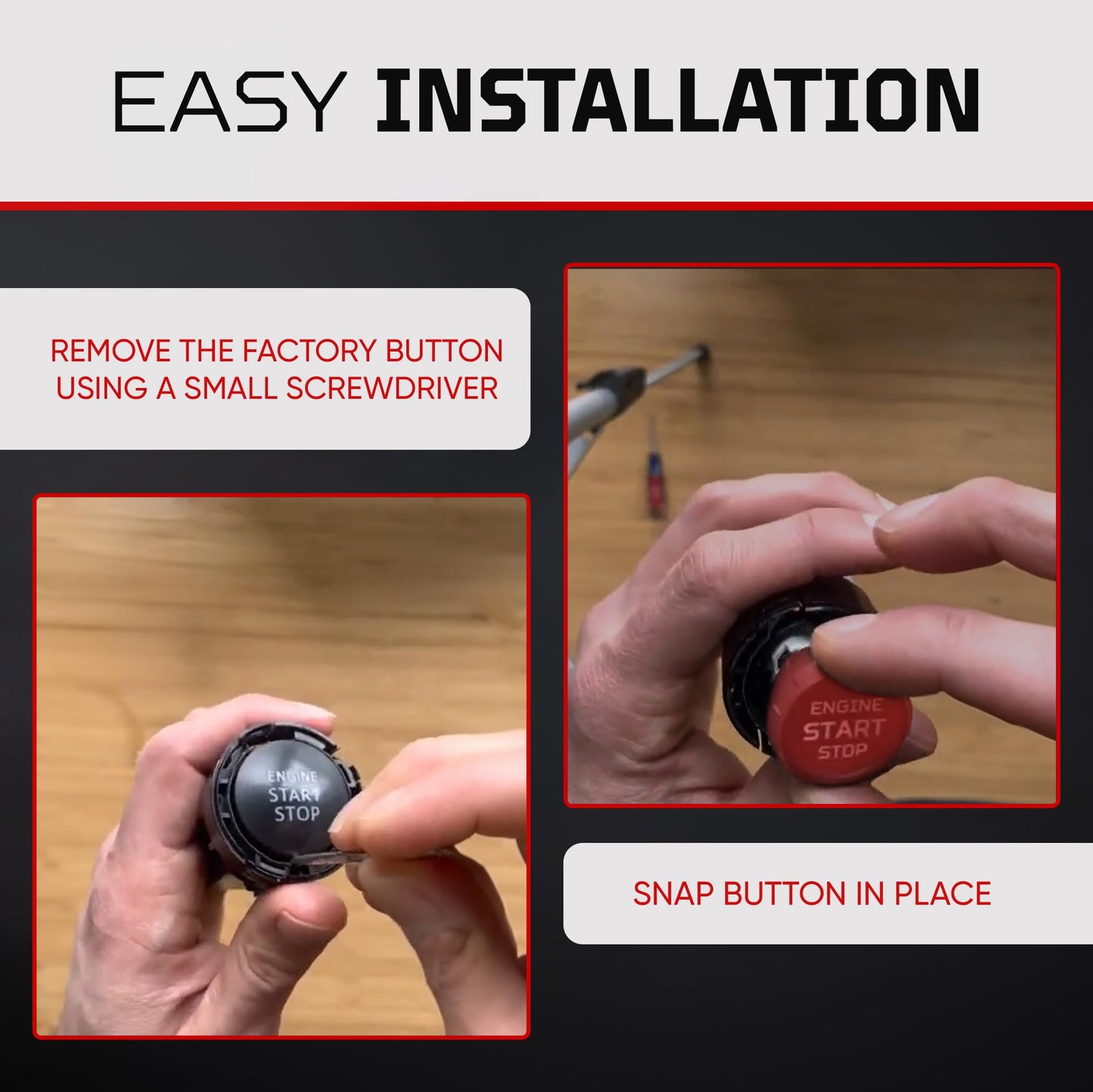 AJT Design Automatic Push Start/Stop Button for 2016-2023 Tacoma, 2020-21 Tundra, 2020-2024 4Runner | Push Start/Stop Button for 3rd Gen Tacoma | Impact-resistant Injection-molded plastic |Made in USA