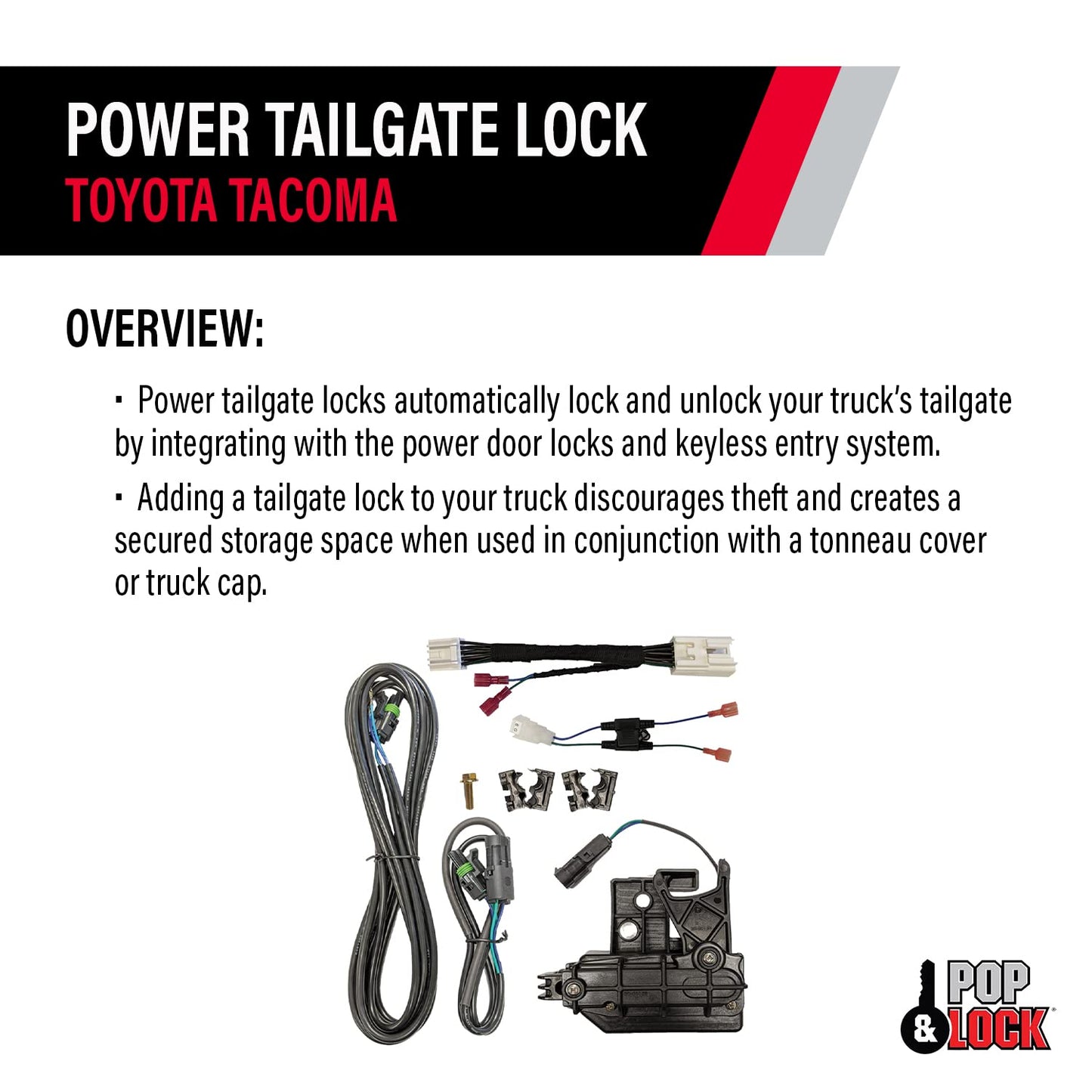 Pop & Lock – Power Tailgate Lock with Plug and Play T-Harness – Toyota Tacoma Fits Models 2016 to 2023 (PL8547TAC)