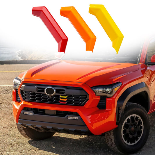 Upgrade Grille Decor Badge Emblem for 2024 2025 Toyota Tacoma Accessories TRD Off-Road, TRD PreRunner, TRD Sport Tri-Color Front Grille Insert Trims (Yellow/Orange/Red)