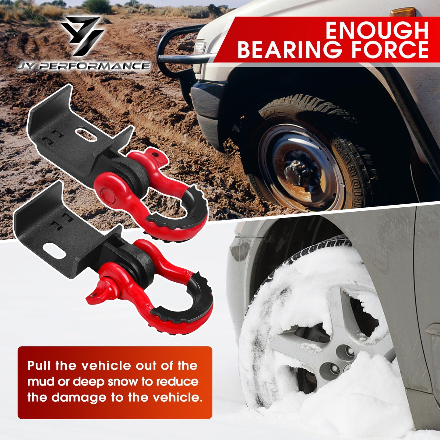 JY PERFORMANCE Front Demon Tow Hook Brackets with 3/4in Shackle D Rings Compatible with Fits for Toyota Tacoma 2009-2023