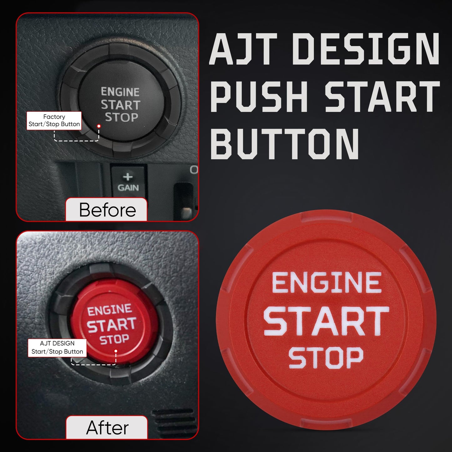 AJT Design Automatic Push Start/Stop Button for 2016-2023 Tacoma, 2020-21 Tundra, 2020-2024 4Runner | Push Start/Stop Button for 3rd Gen Tacoma | Impact-resistant Injection-molded plastic |Made in USA
