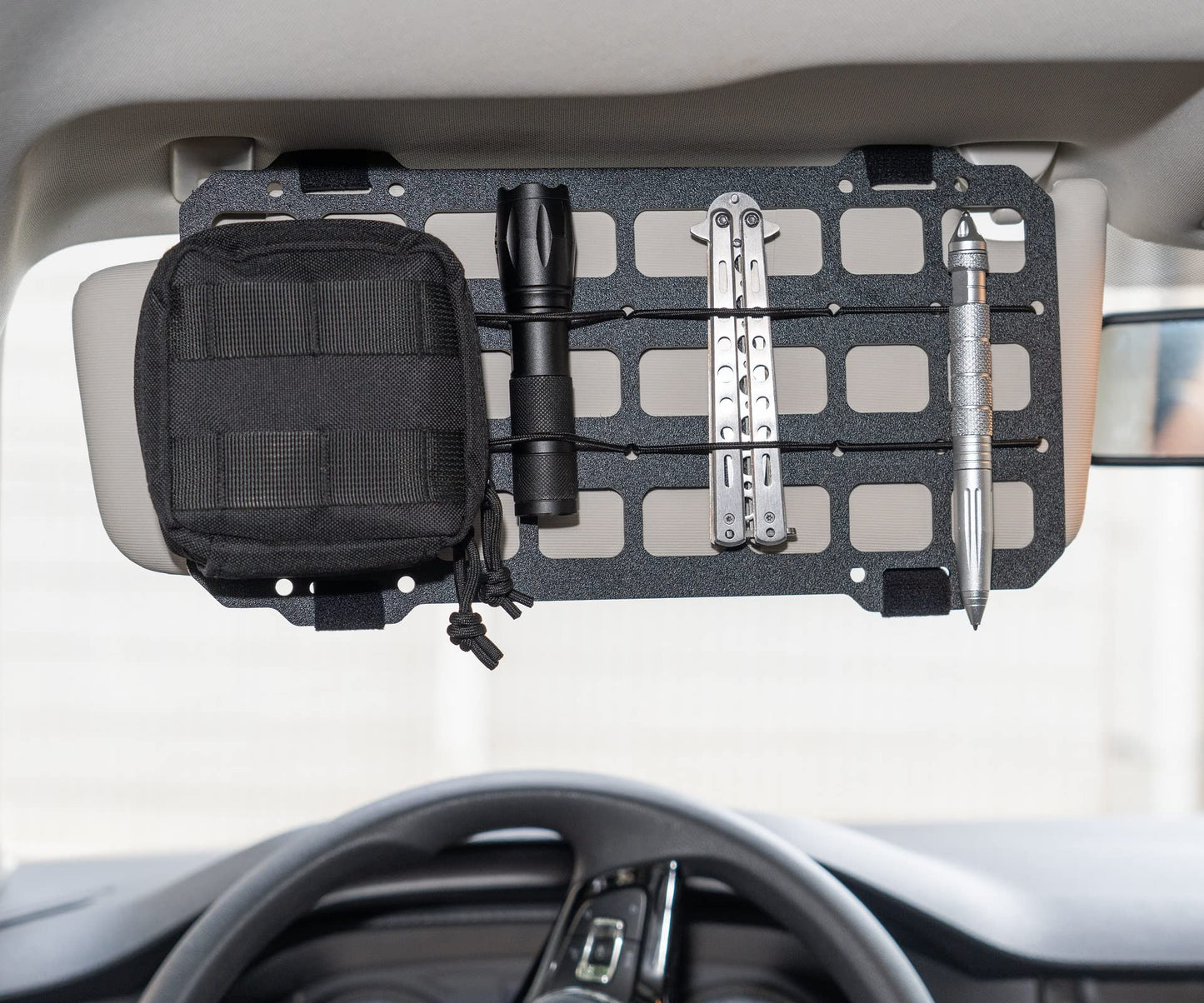 TACNEX Vehicle Rigid MOLLE Panel for Car Visor Organizer EDC Pouch Tool Holster Bag Holder Tactical Gear Rack Truck Equipment Mount Plate Modular Storage Shelf Auto Interior Accessories