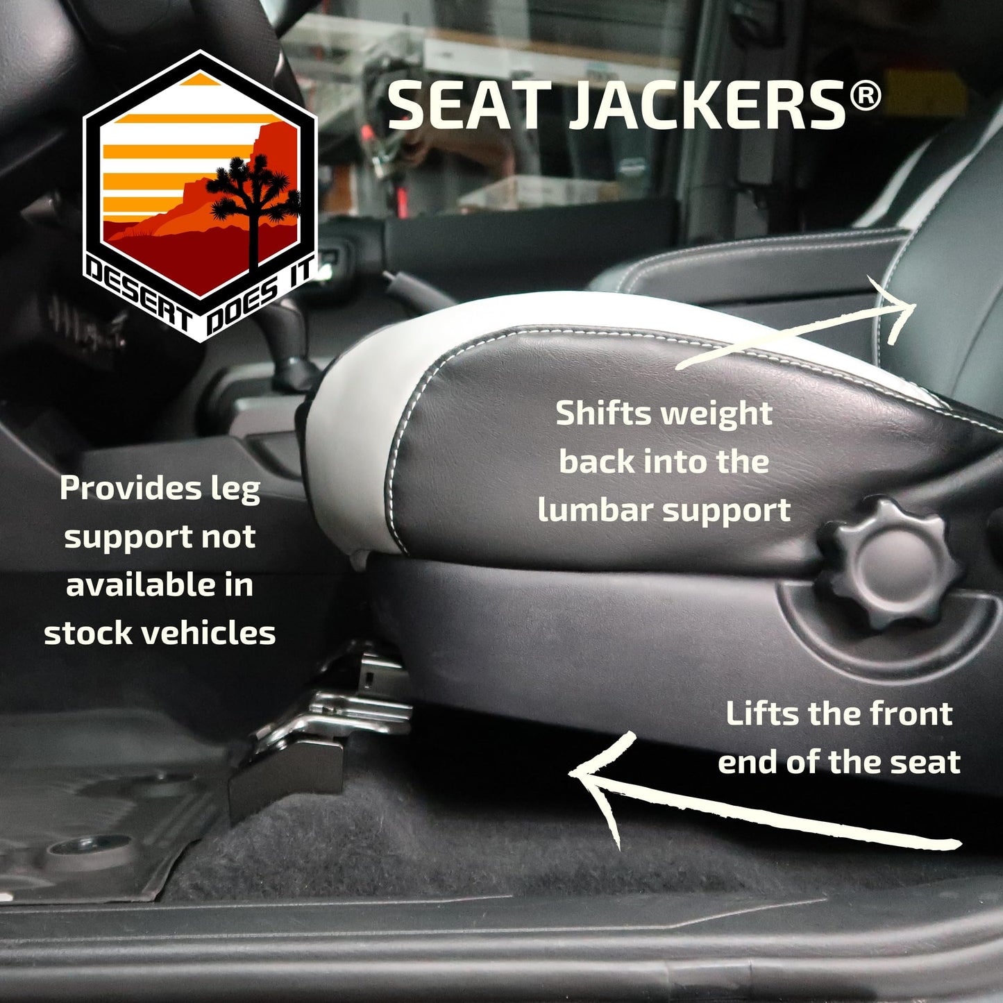 Front Seat Jackers® - Made in USA, Seat Riser, Seat Spacer, DDI Original Design, Solid Aluminum, Factory Grade or Better Hardware, Compatible with Toyota Tacoma, 4Runner, FJ, and Lexus GX