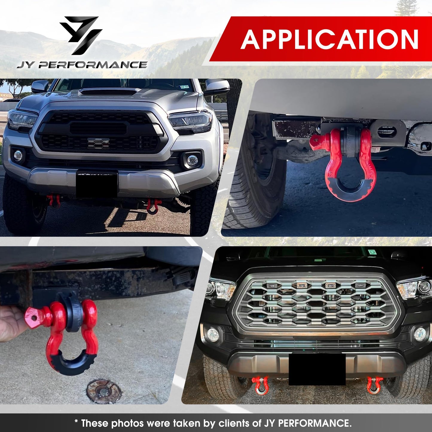 JY PERFORMANCE Front Demon Tow Hook Brackets with 3/4in Shackle D Rings Compatible with Fits for Toyota Tacoma 2009-2023