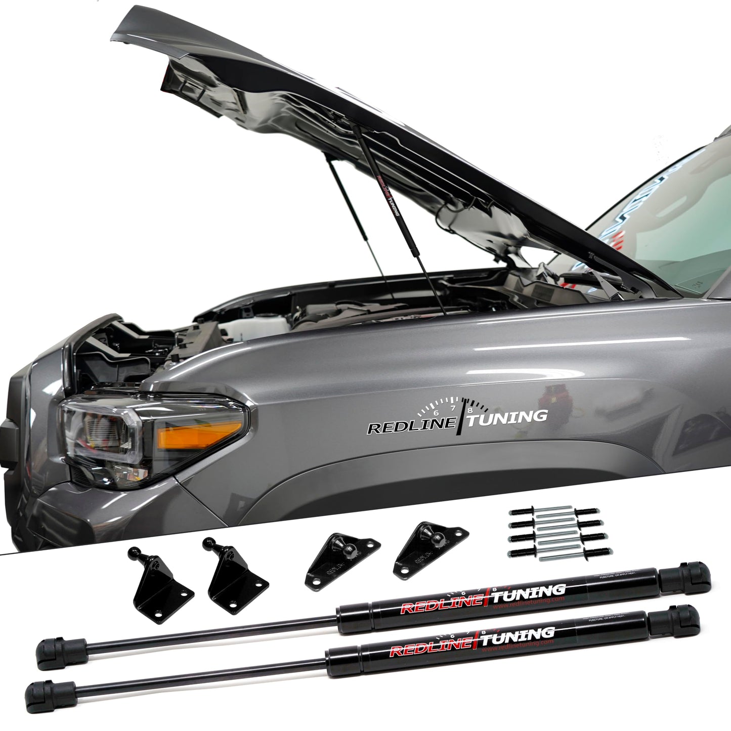 Redline Tuning 21-27015-02 Hood Quicklift Plus System Compatible with Toyota Tacoma 2016-2023 (All Black Components)