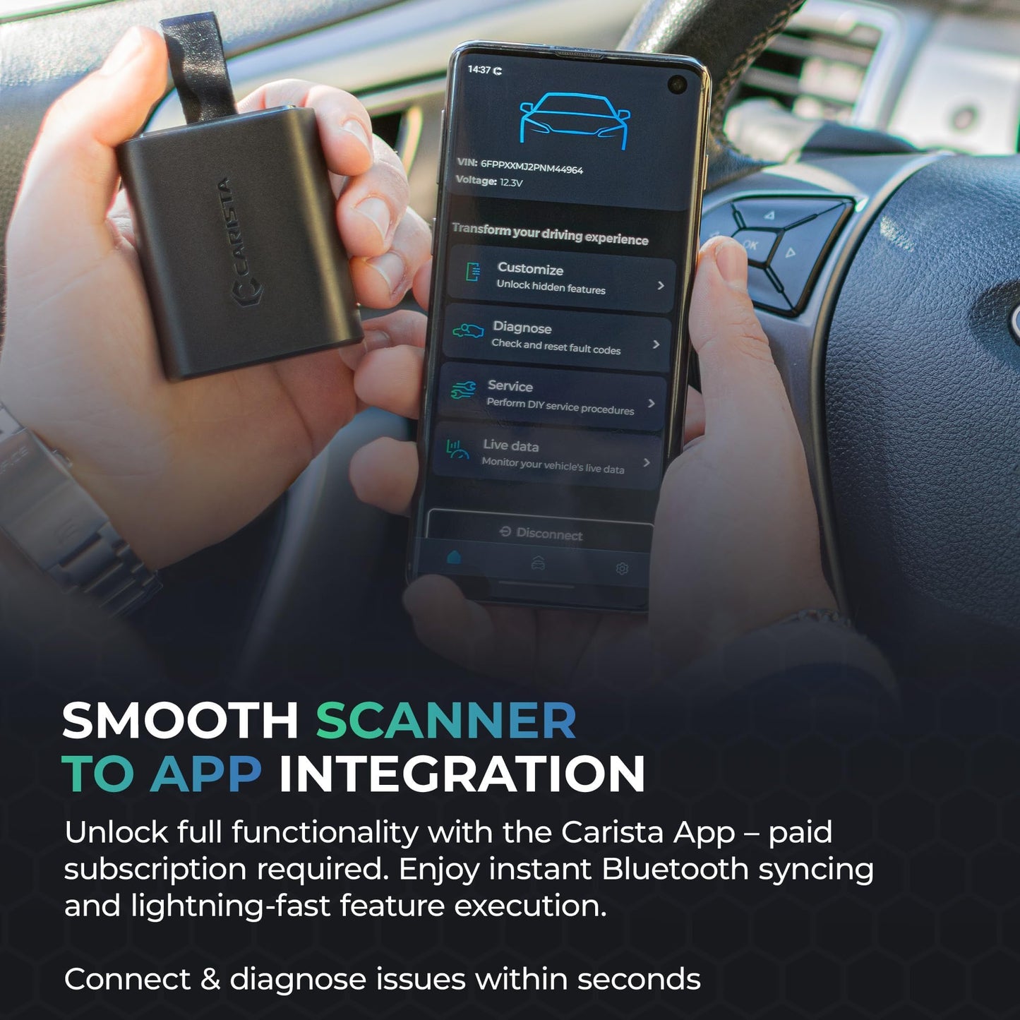 Carista EVO - Bluetooth OBD2 Scanner - Car Diagnostic Tool & Code Reader with Access to Diagnostics, Customizations, Service Tools & Live Data (Subscription Required)