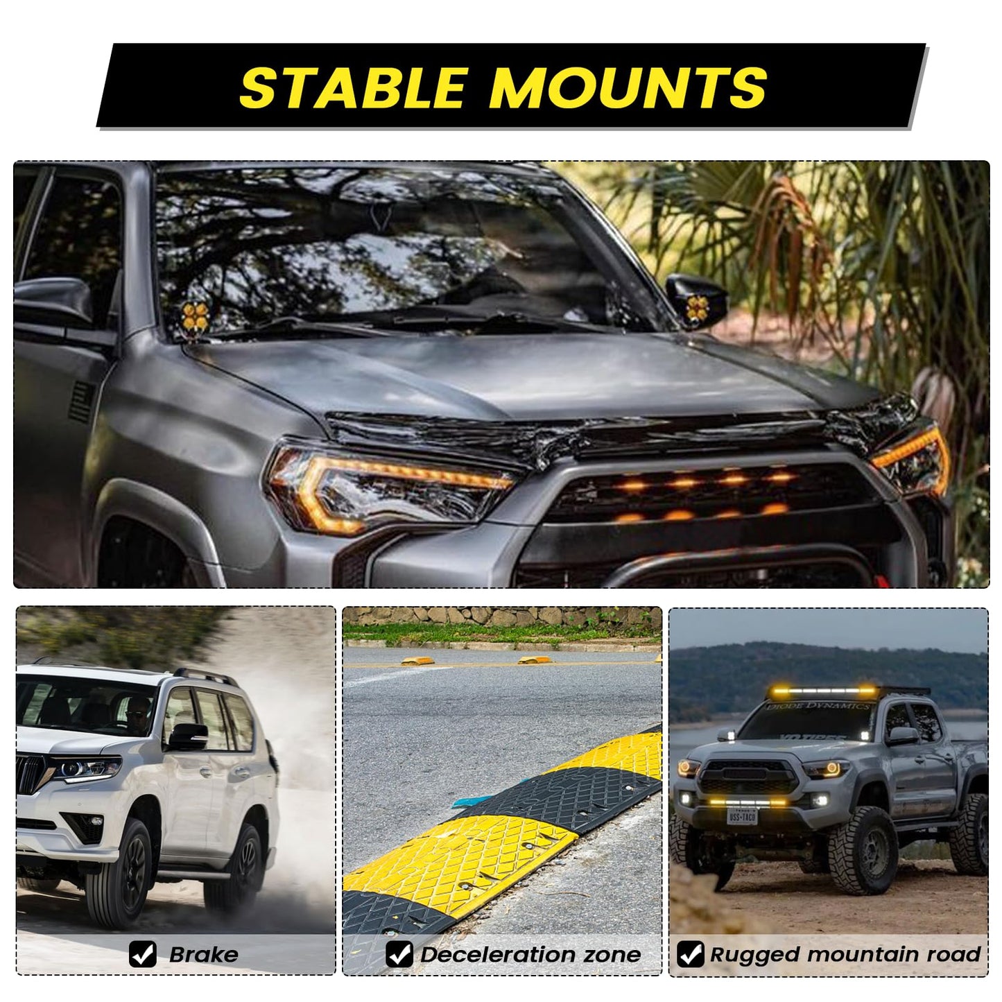 Hood Hinge Ditch Light Mount Brackets for Toyota Tacoma 2016-2021 3rd Gen Auxiliary Offroad Pod Work Light,Toyota Tacoma Hood Mount Brackets Kit-Black.